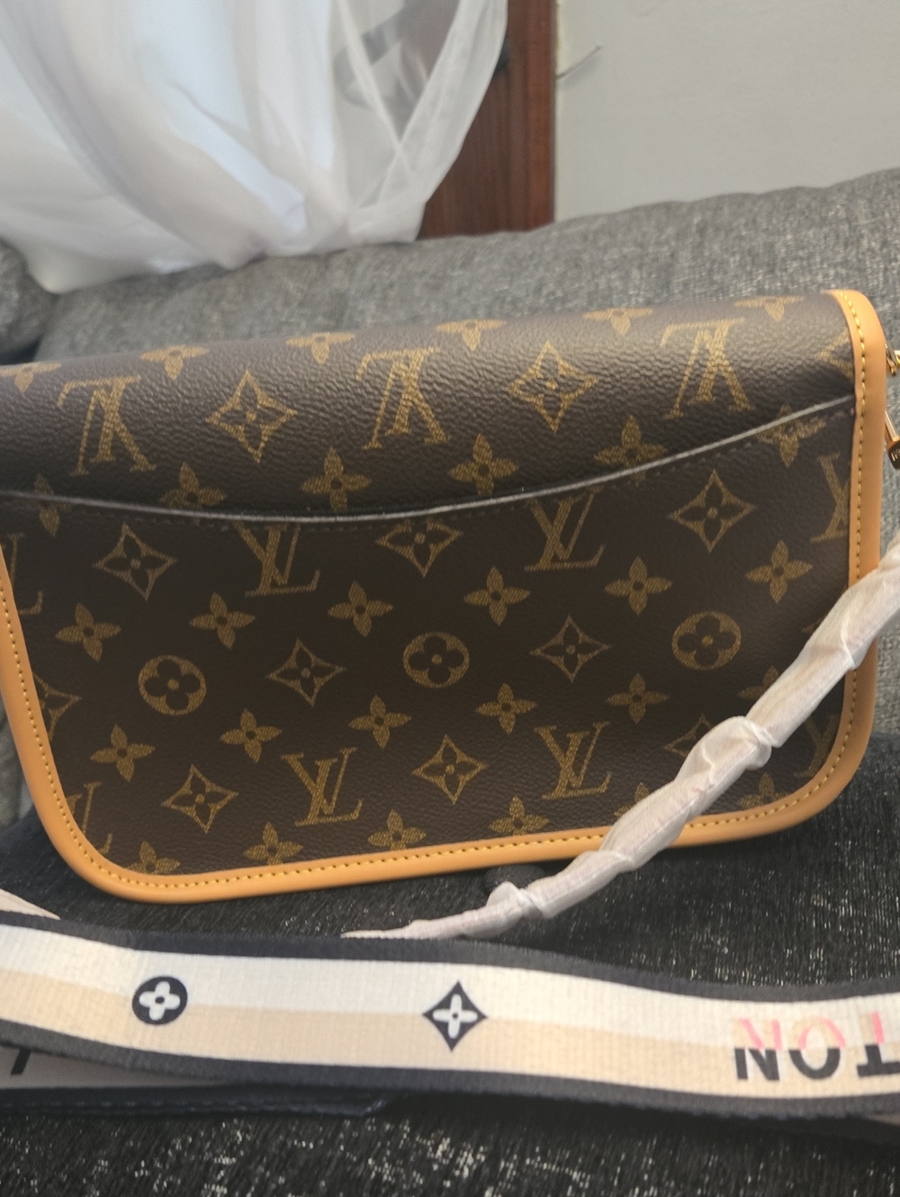 Inspired Fashion  Brown Monogram Canvas Shoulder Bag with Tan Trim Crossbody - Picture 5 of 5